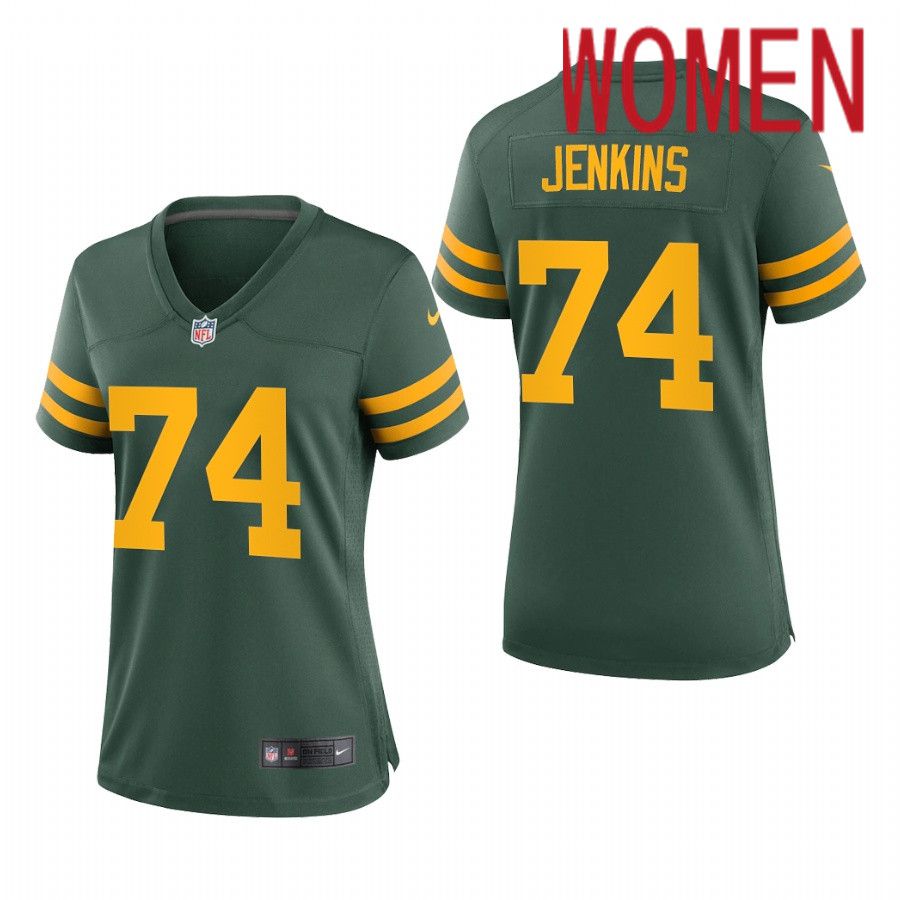 Women Green Bay Packers #74 Jenkins Nike Green Alternate Game Player NFL Jersey